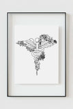 A detailed line art poster with the caduceus symbol, designed for therapist offices. Enhance your healing space with the tranquility of botanical aesthetics.