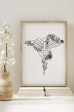 Caduceus art print, a meaningful present for retiring nurses and graduating doctors. Symbolic and rich, capturing the essence of the medical journey.