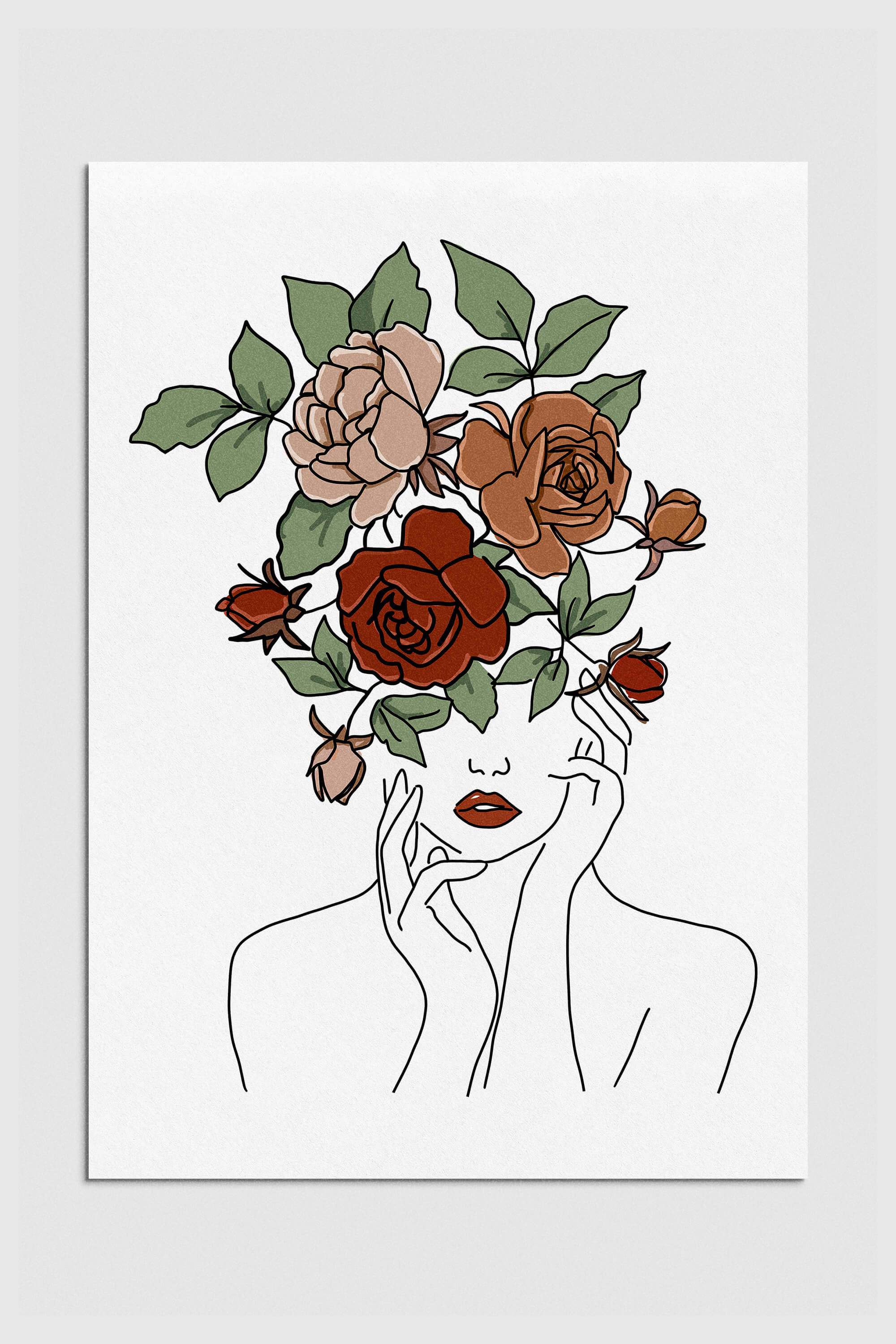 Rose Flower Head Woman Face Wall Art  Vibrant Feminine Print –  MetisArtPrints