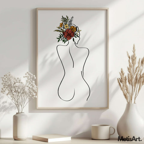 Framed Abstract Floral Head Woman Art Print on Wall