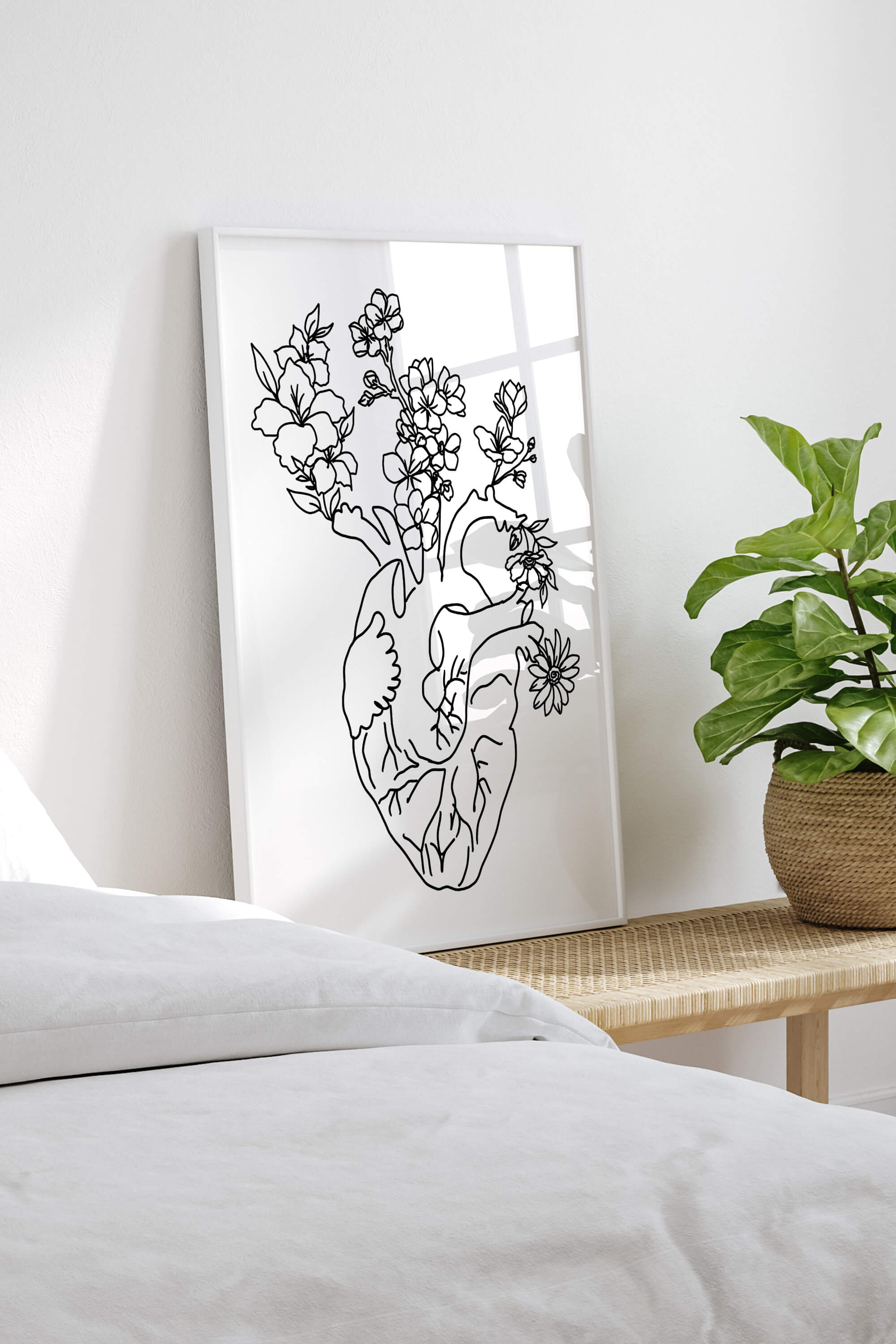 Anatomical Heart Drawing Print - Detailed black and white art perfect for commemorating academic achievements.