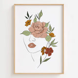Bohemian Style Floral Woman Art Print with Rose and Flowers