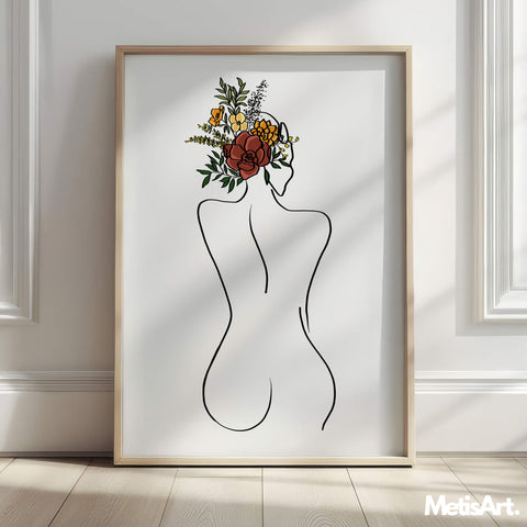 Close-up of Abstract Floral Head Woman Art Print Details