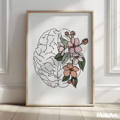 Floral Brain Anatomy Art in Modern Therapist Office