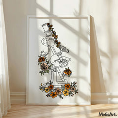 Colorful floral microscope poster displayed in a biology lab