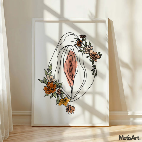 A colorful floral pussy poster, perfect for feminist wall decor and women’s empowerment gifts.