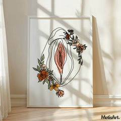 A colorful floral pussy poster, perfect for feminist wall decor and women’s empowerment gifts.