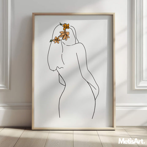 Floral Woman Back Poster in Modern Living Room Setting
