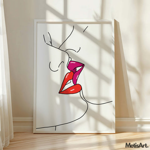 A modern and affectionate kissing couple illustration, a perfect gift for lesbian couples.