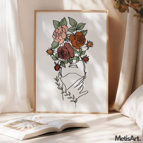 Close-up of Nature-Inspired Woman Line Art Features