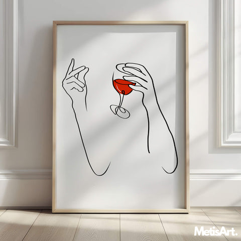 Vibrant Woman Wine Glass Art Print in Stylish Bar Setting