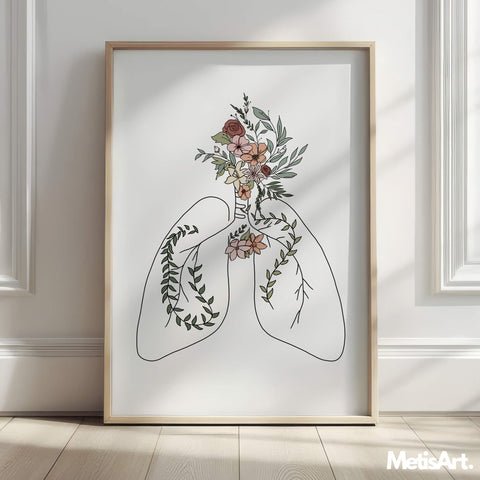 Close-up of Floral Lungs Art - Cancer Survivor Gift
