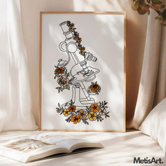 Science classroom with a floral microscope art print adding color and charm