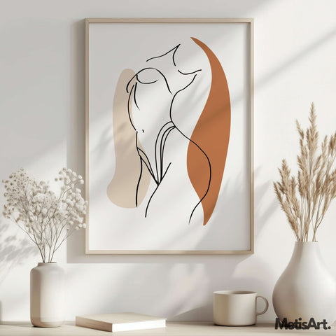 Elegance Woman Line Art Print on Wall