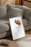 Elegant and mindful line art print of a woman adorned with a floral headpiece, capturing the essence of sophistication.