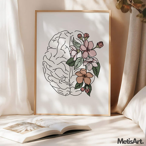 Close-up of Floral Brain Anatomy Art with Colorful Details