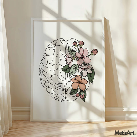 Floral Brain Anatomy Wall Art Print