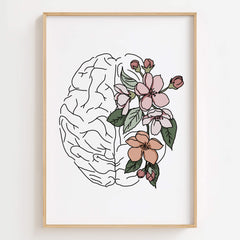 Floral Brain Anatomy Wall Art with Floral Line Art Design