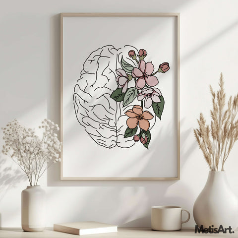 Floral Brain Anatomy Wall Art on Wall