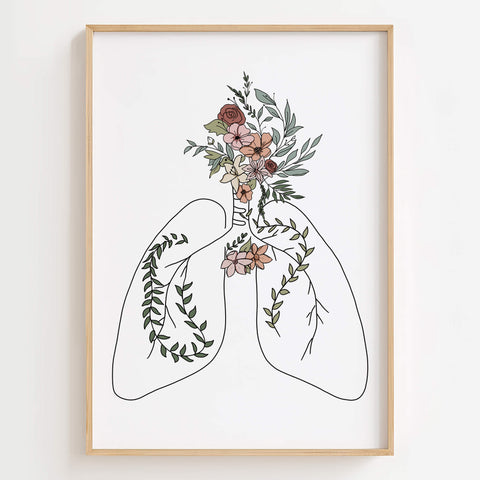Floral Lungs Line Art Print on White Background