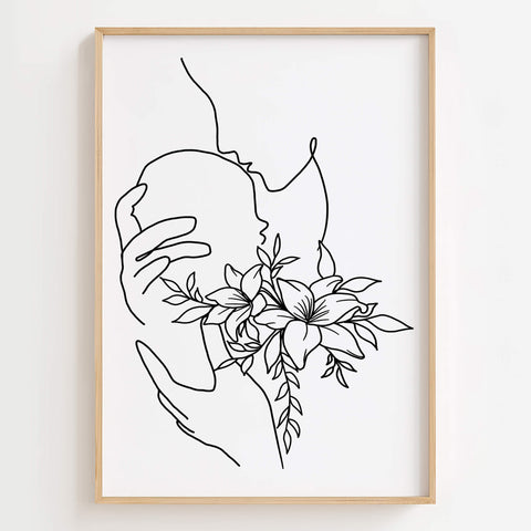 Floral Mother Love Baby Art Print displayed in a serene nursery with soft floral details.