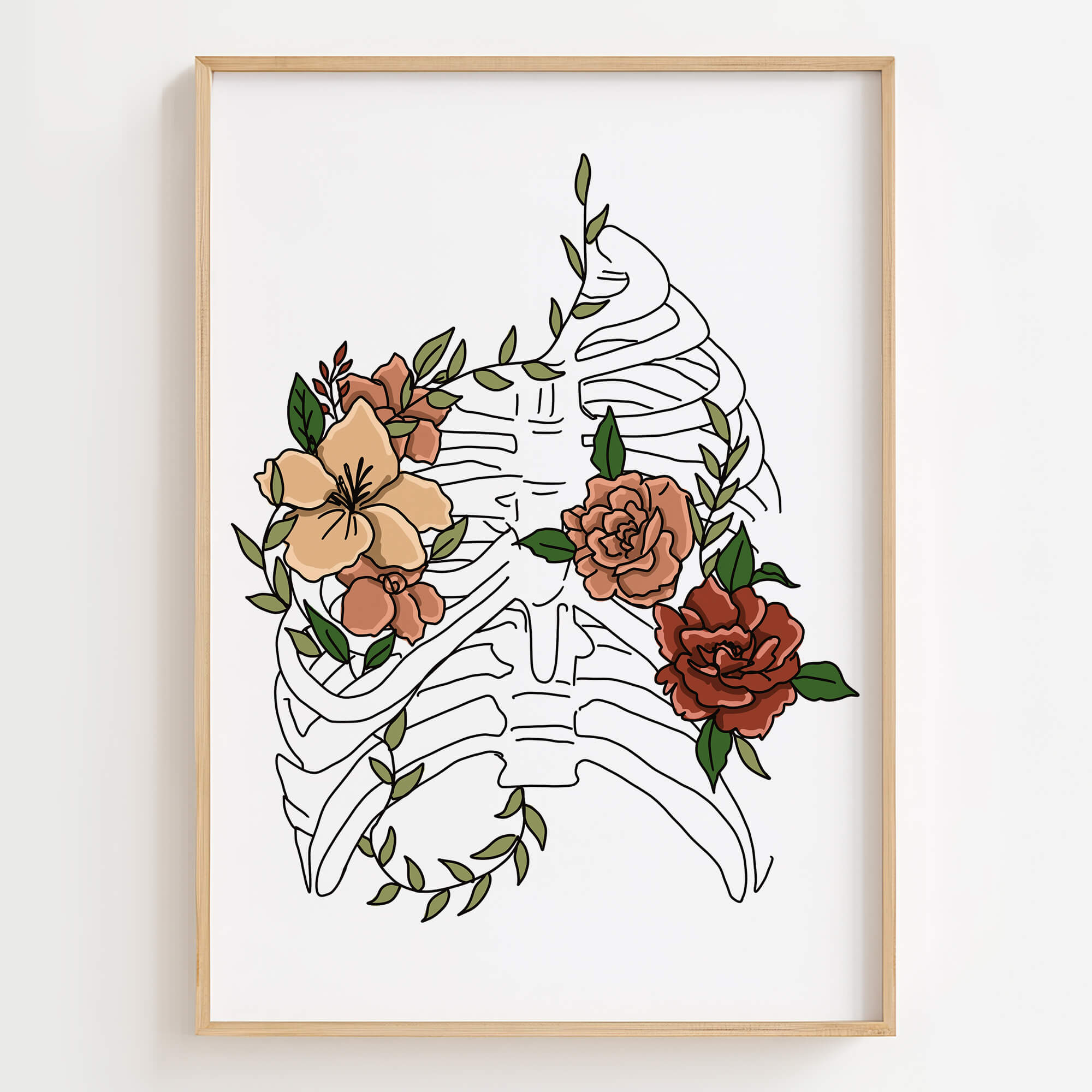 A colorful floral rib cage art print, perfect for medical office or therapy space decor.