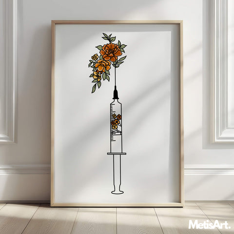 Close-up of Colorful Floral Syringe Art on Premium Paper