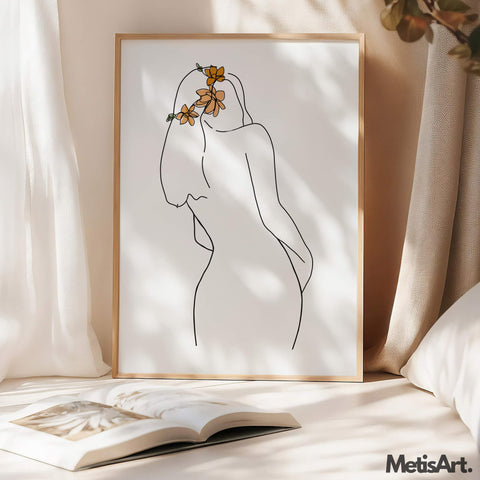 Close-up of Floral Woman Back Art with Flower Crown