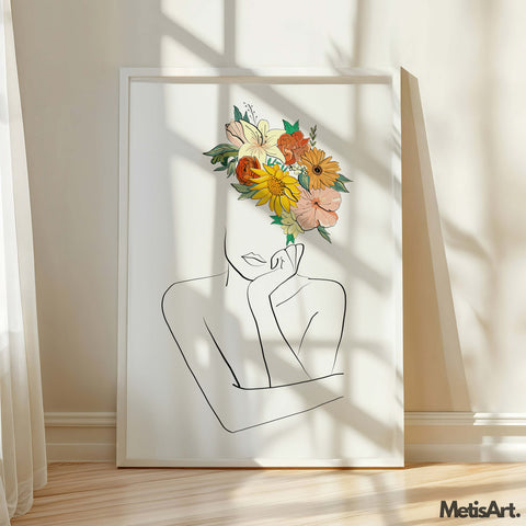 Flower Head Woman Line Art Print