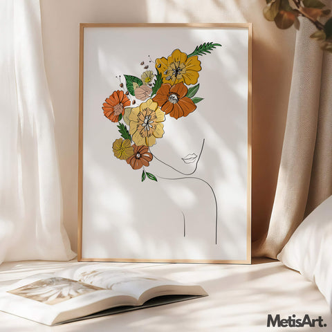 Close-up of Flower Head Woman Art Print with Floral Details