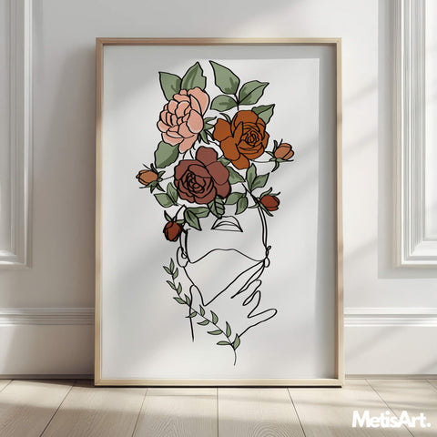 Nature-Inspired Woman Poster in Minimalist Bathroom Decor
