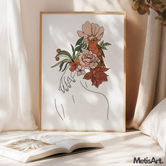 Close-up of Elegant Floral Woman Back Line Art Features