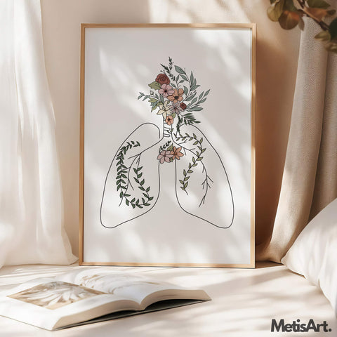 Nurse Wall Art - Floral Lungs Print on Wall