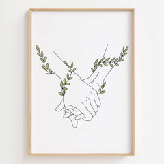 Romantic Couple Holding Hands Art Print on White Background