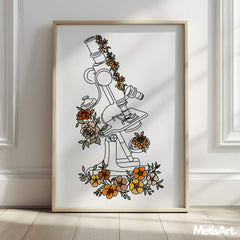 Close-up of floral microscope artwork, highlighting detailed botanical elements
