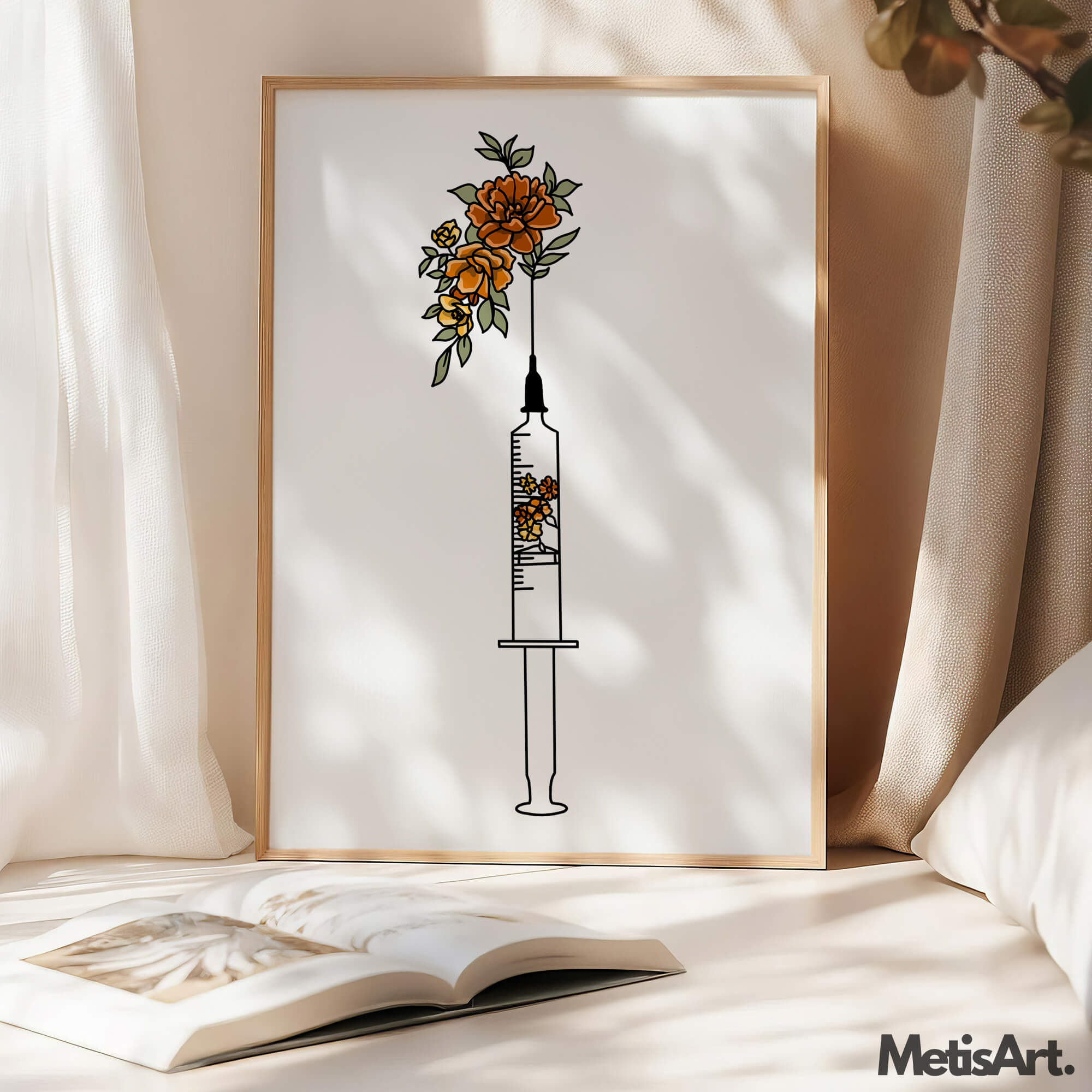 Floral Syringe Art Print Perfect for Science Room or Classroom