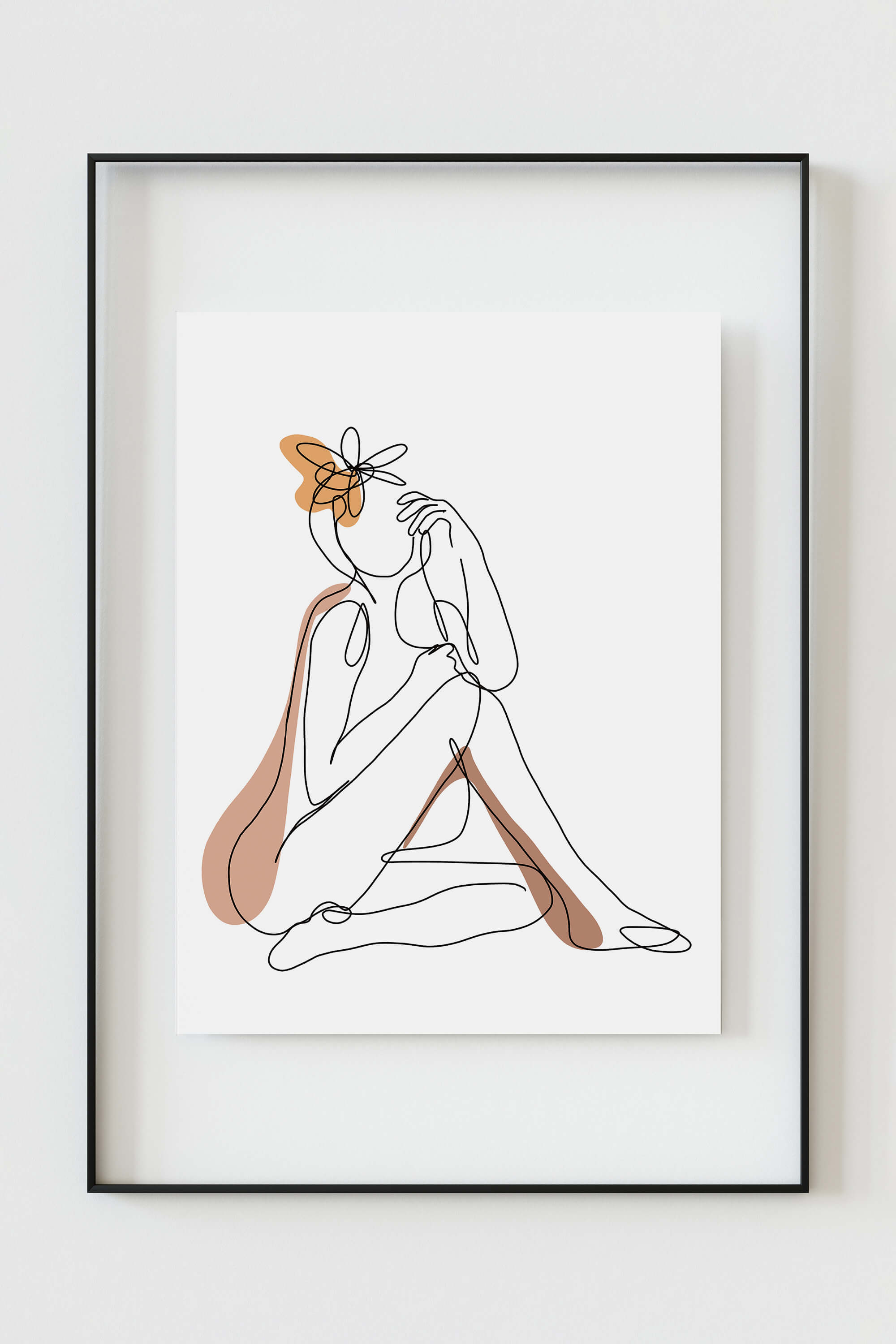 Elegant One-Line Drawing of Feminine Silhouette with Floral Details