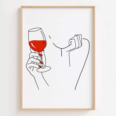 Wine Glass Line Art Print with Abstract Woman Design