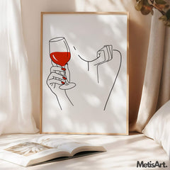 Close-up of Wine Glass Line Art with Abstract Woman