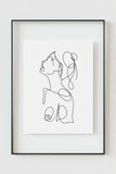Abstract boho wall art featuring a feminine line drawing. Delicate lines and a muted palette create a captivating aesthetic. Elevate your space with this unique and modern art print.