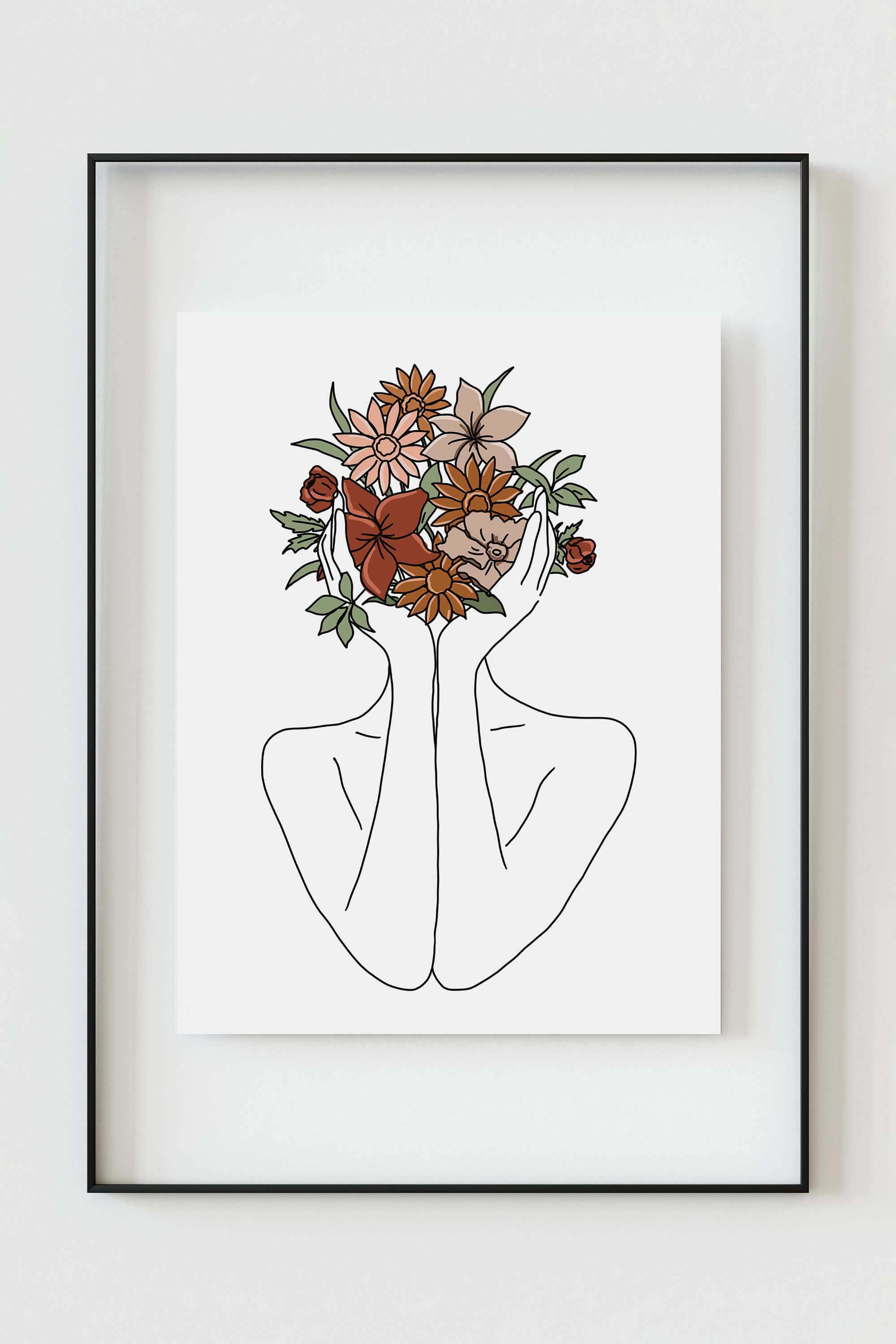 Abstract floral face art print showcasing intricate details in fine line drawing, a true visual delight.