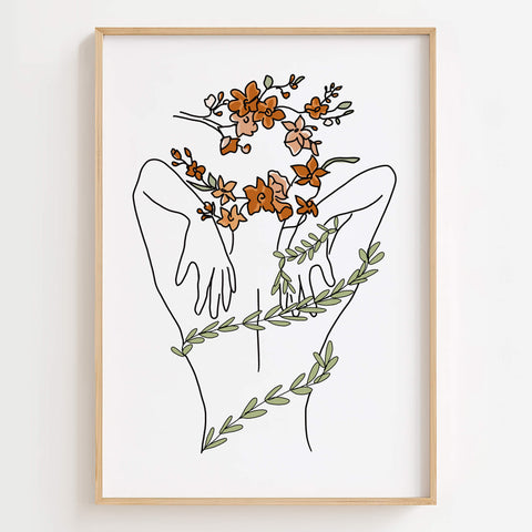 Abstract floral female body line art print