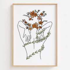 Abstract floral female body line art print