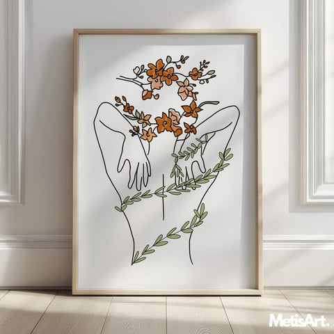 Minimalist abstract female figure with floral elements