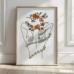 Minimalist abstract female figure with floral elements