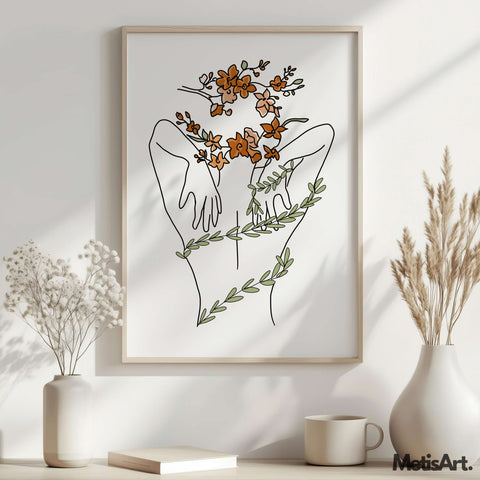 Abstract line art of a woman with floral touches and minimal design