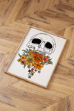 Abstract Skull Line Art with a chic floral design, adding a modern gothic touch to any room.