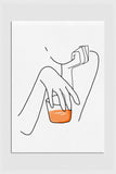 Abstract line art of a woman holding a glass of whiskey, blending modern aesthetics with a touch of sophistication.