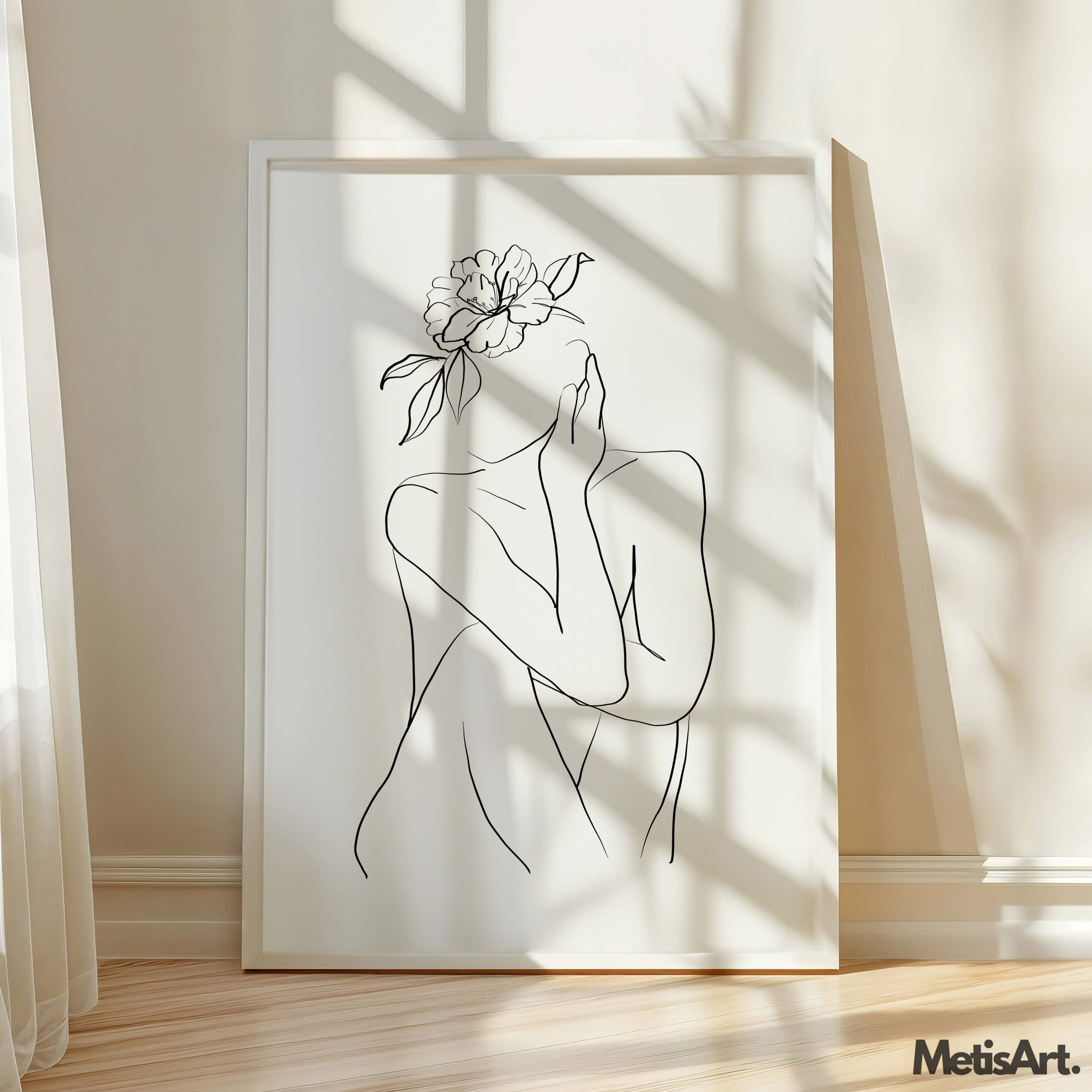 Bottom portion detail of the abstract minimalist woman body flower print.