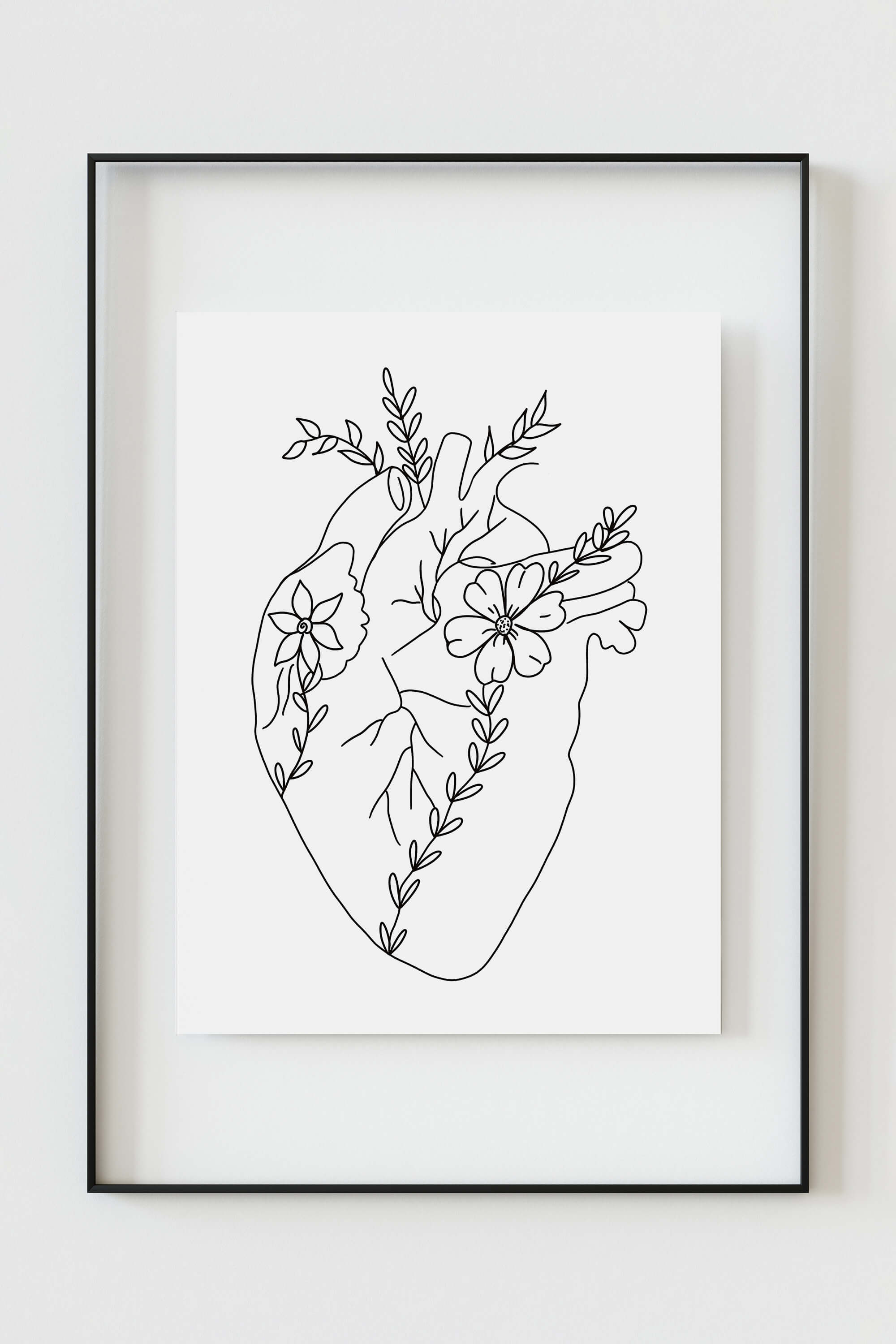 Love line art anatomy poster - Delicate lines intertwine to form a heart, symbolizing the intricate connection between love and anatomy.